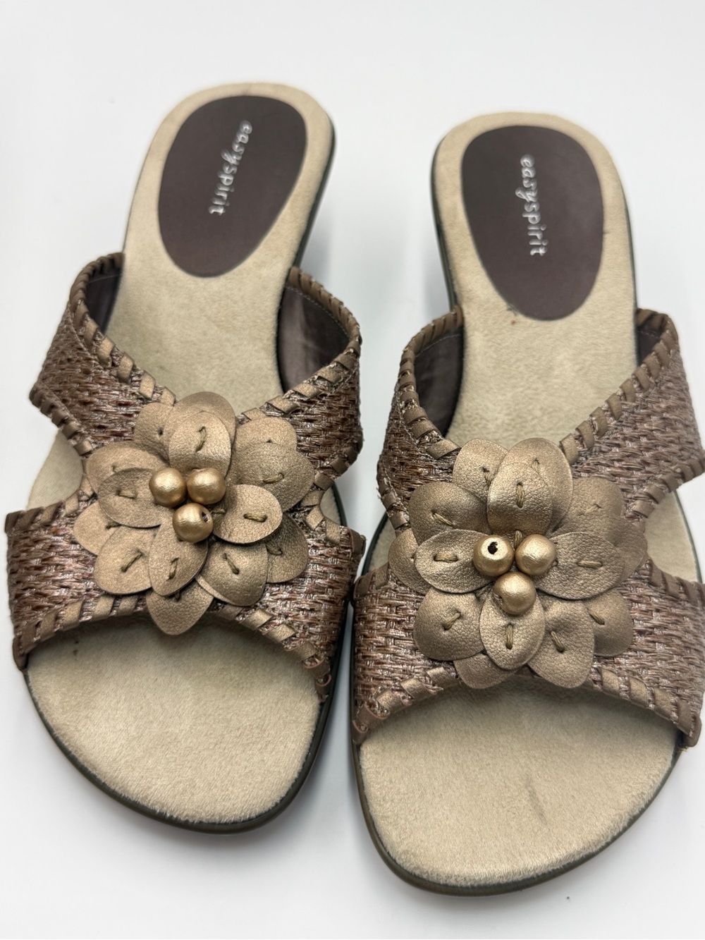 Easy Spirit Bronze Floral Slide Sandal